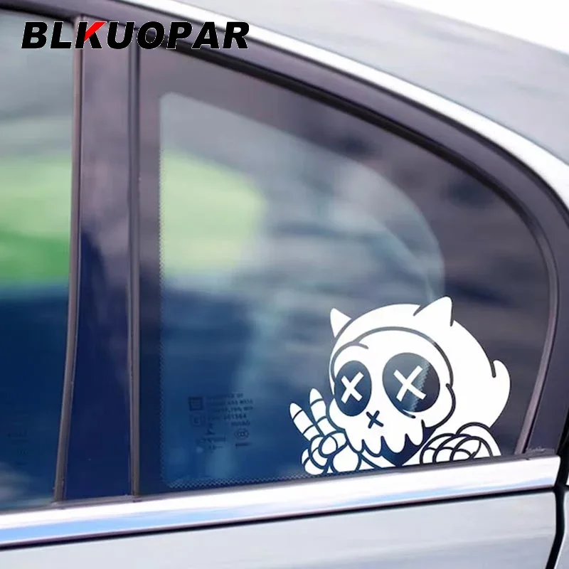 

BLKUOPAR For Skull White Amusing Car Stickers Creative Die-cut Decal Occlusion Scratch Personality Decoration Car Accessories