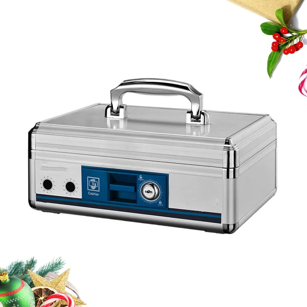 Portable Aluminum Alloy Cash Box Silver Handle Small Money Storage Case Organizer for Coins Keys Receipts Safe