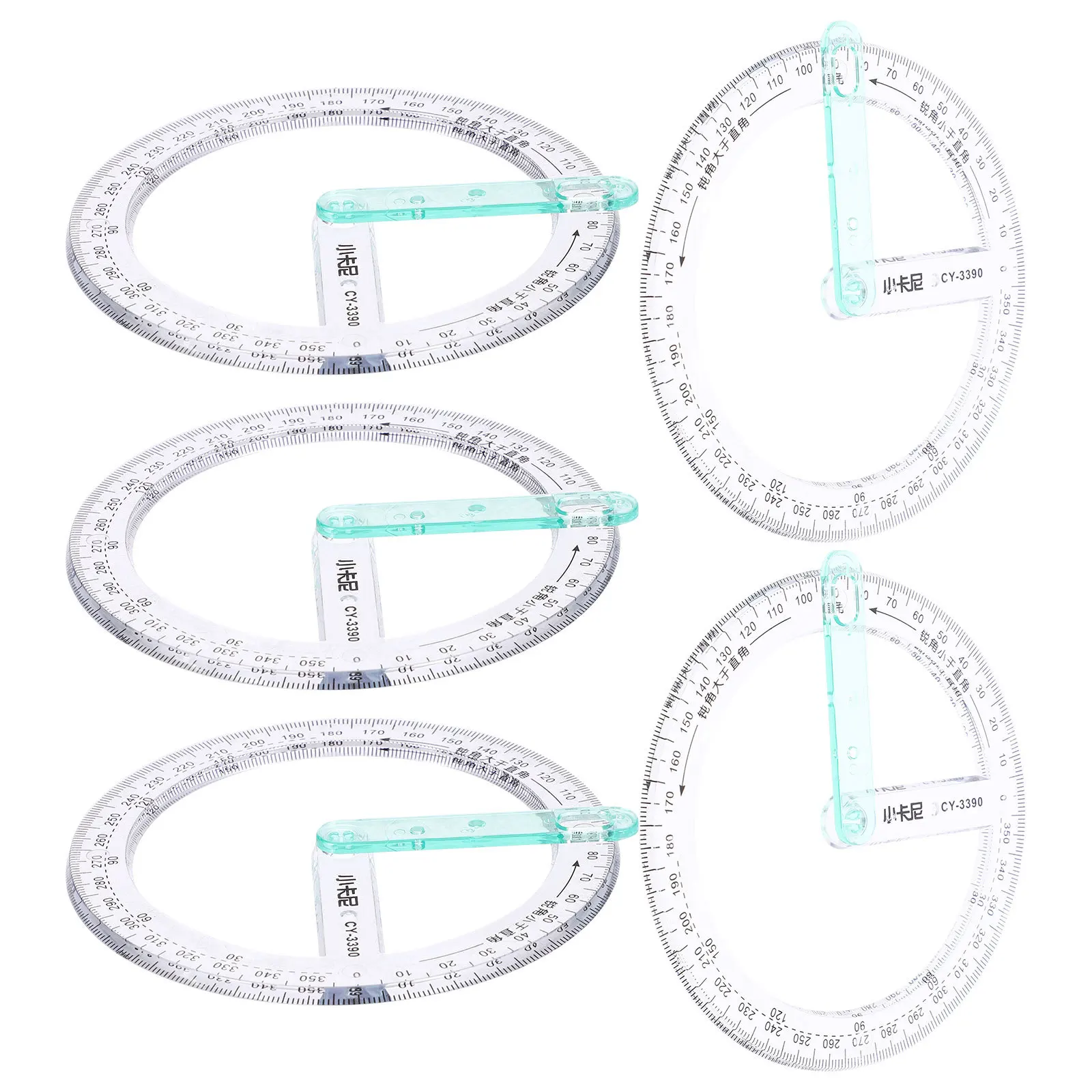 5 قطعة 360 درجة دائرة المنقلة أداة قابلة لإعادة الاستخدام البلاستيك الشفاف مسطرة قياس للطلاب صياغة أداة الرياضيات الهندسية