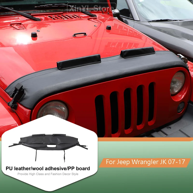 

Автомобильный чехол из искусственной кожи для двигателя, передняя защита капота для Jeep Wrangler JK 2007-2017, внешние аксессуары