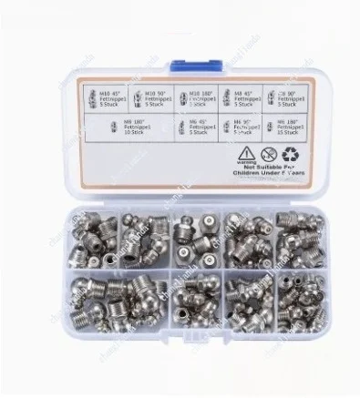 Kit de accesorios para grasa metálica, Metal M6 M8 M10 45 90 grados, surtido de grasa hidráulica Zerk para grasa en ángulo mecánico