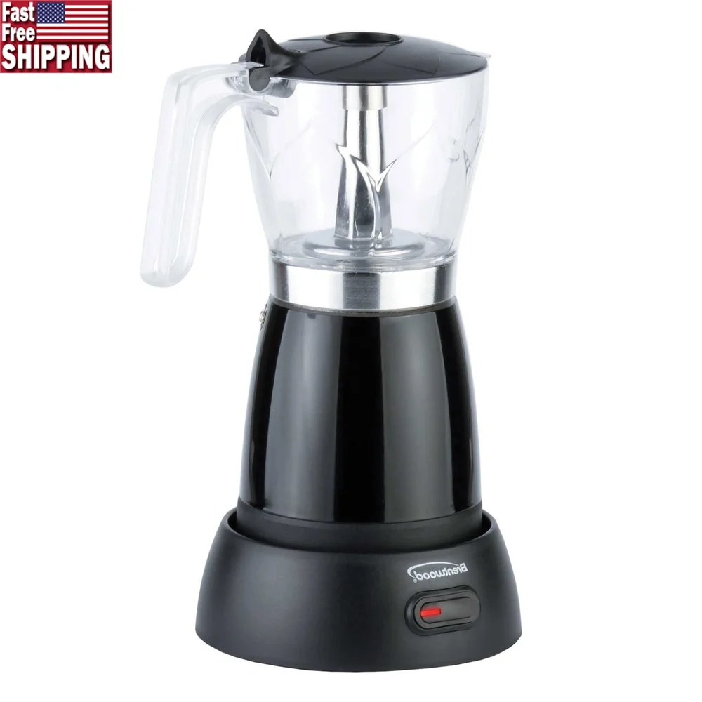 

6-Cup Electric Moka Pot Espresso Maker 550W Powerful Coffee Machine Detachable Power Base 360 Swivel Ergonomic Handle Easy Serve
