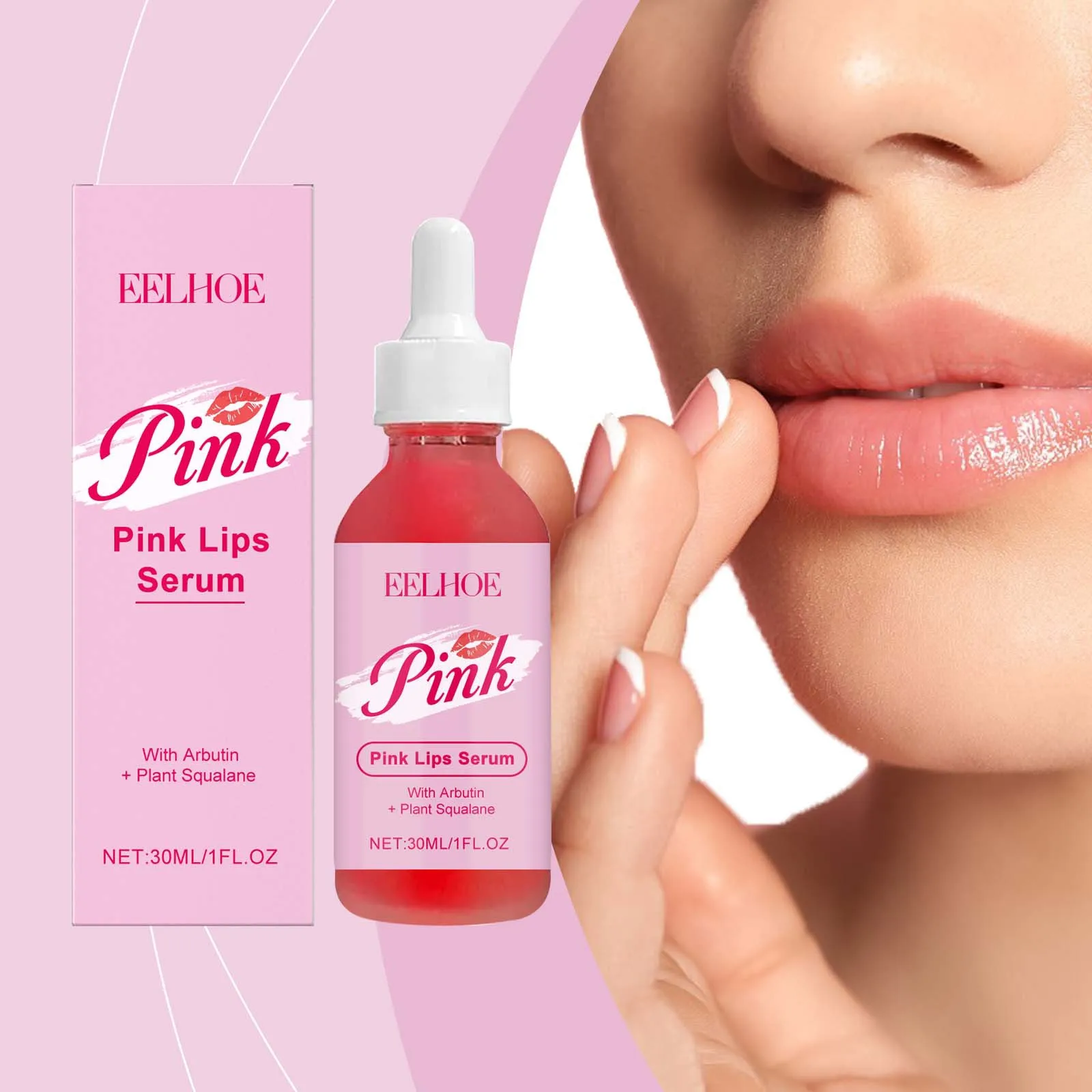 Pink lip care serum moisturizes lips improves dryness prevents dryness and cracking removes dead skin fades lip lines shines