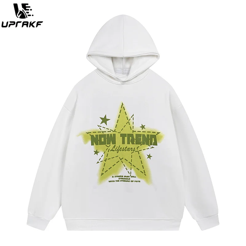 UPRAKF Letter Print Star Graphic Hoodie Streetwear Pullovers Long Sleeve Autumn Hip Hop Fashion Casual High Quality