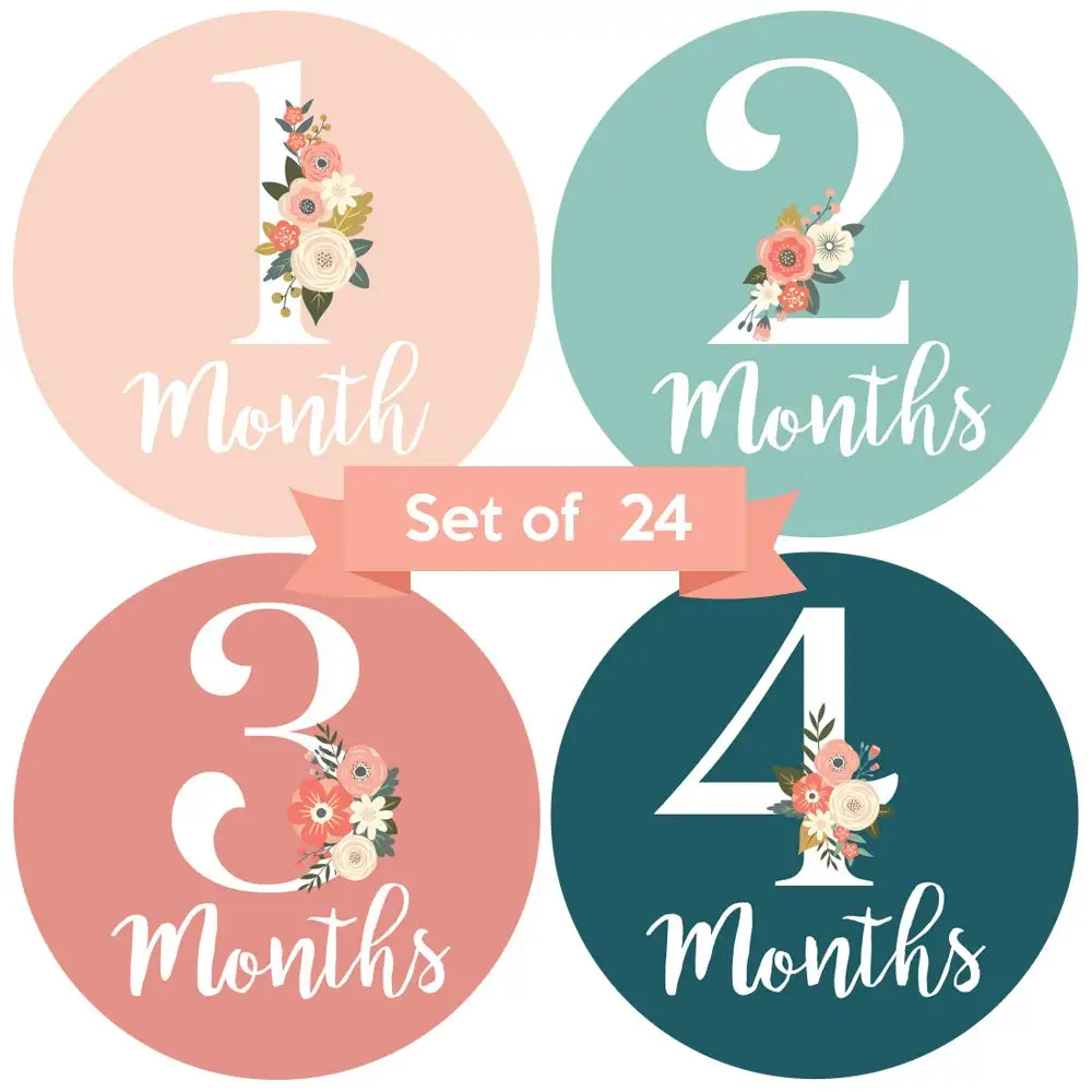 24pcs Monthly Stickers, Milestone Stickers, Floral Milestone Stickers, Monthly Growth Milestone Stickers, Keepsake Gift