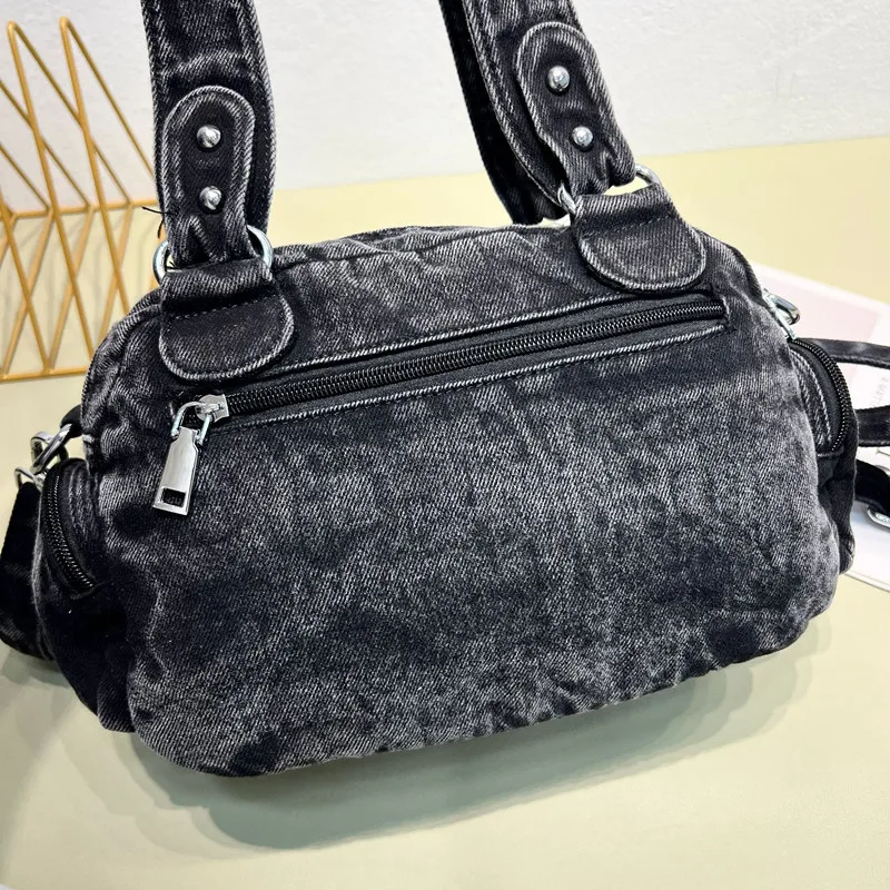 Dżinsowa torba damska z wieloma kieszeniami Vintage niebieska torebka dżinsowa i torebki Portfel na ramię typu crossbody o dużej pojemności — zdjęcie 6