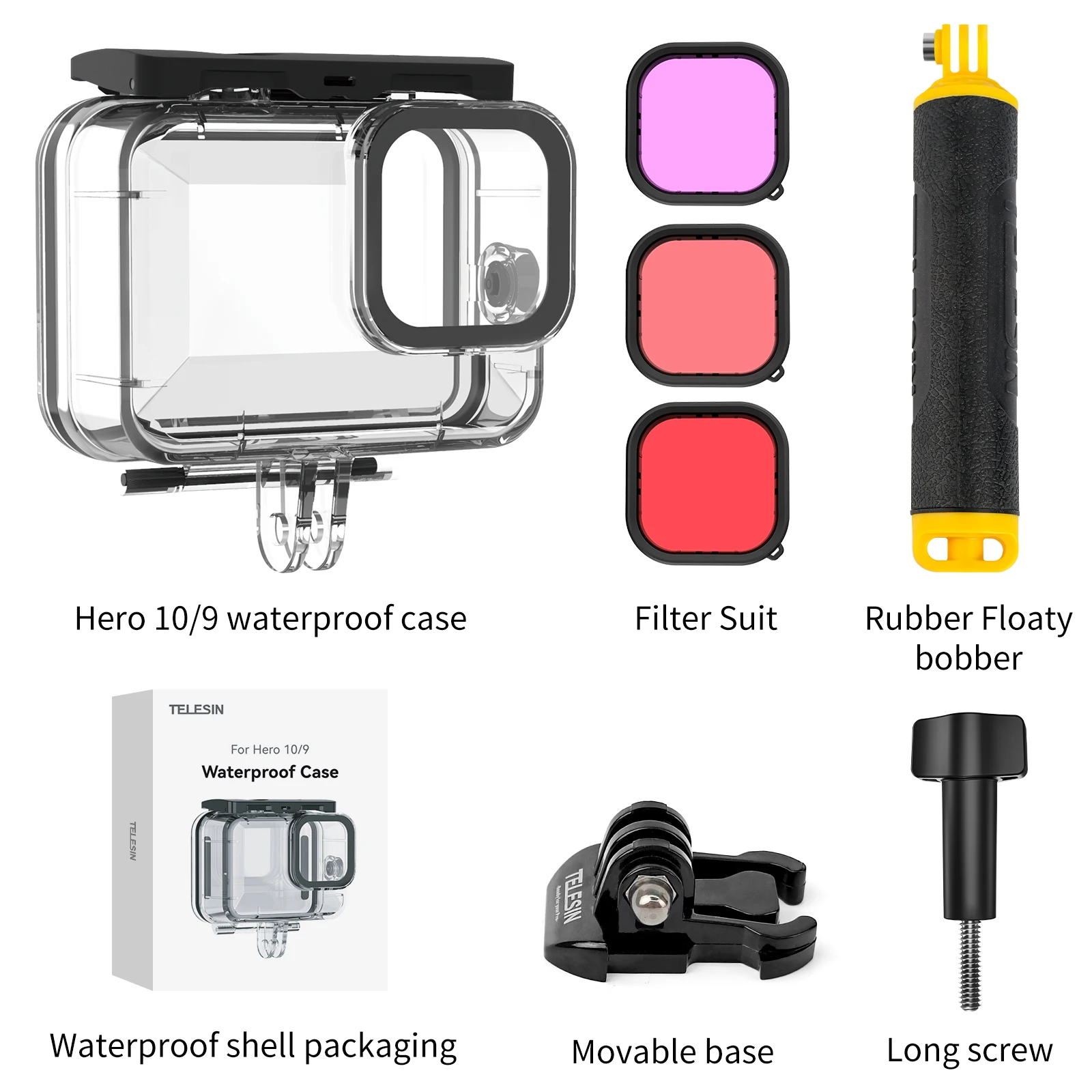 TELESIN 45M Waterproof Case For GoPro 12 11 10 9 Tempered Glass Lens Diving Housing Cover Lens Filter for GoPro Hero 12 11 10 9