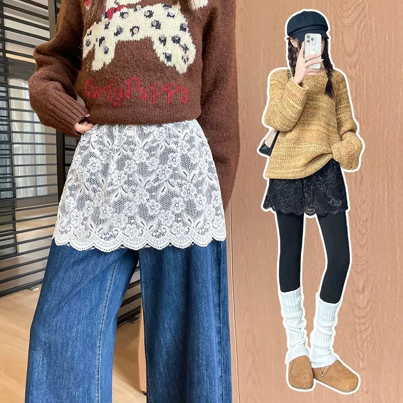 

Кружевная нижняя юбка-комбинация для похудения, белая/черная, с вышивкой, для ношения под платьями и худи, прикрывающая бедра, для женщин и девушек