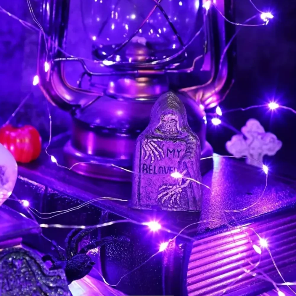 AA Bateria Powered Fairy Light, Linha de Cobre Roxo, Quarto, Decoração de Festa de Natal, 50 LED, 5m