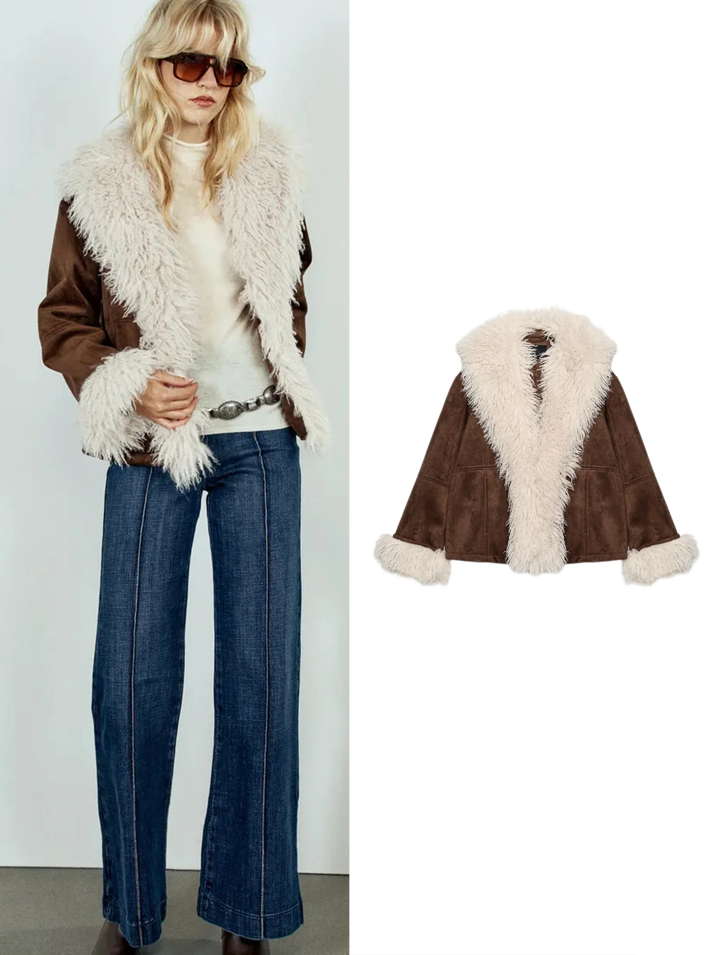 Fall New Women's Turn-down Collar Long Sleeve Color Block Frayed Short Jacket Coat French Style Standard Edition Polyester Fiber