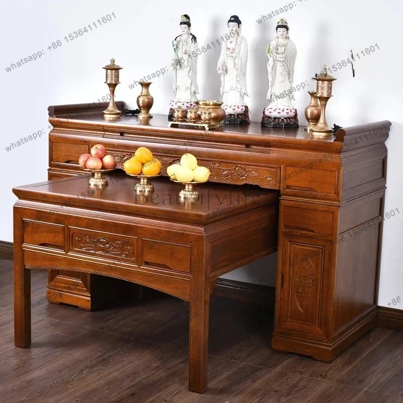 

yj7 Zhongtang Altare Guanyin Tavolo di culto in legno massello un tavolo lungo e stretto Dio della ricchezza Buddha Nicchia Budd