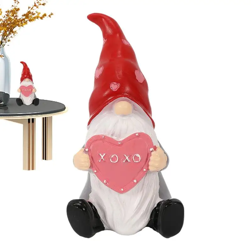 Valentine's Day Gnomes Decor Christmas Decor Faceless Dwarf Resin Statue Desktop Gnomes Figurine Ornament Decorated With Hearts