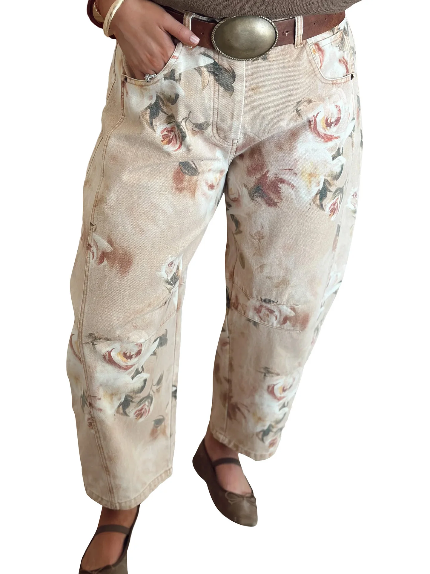 DearLover Rose Print High Waist Straight Leg Casual Jeans Women's Autumn New Style Vintage Design Comfortable Breathable