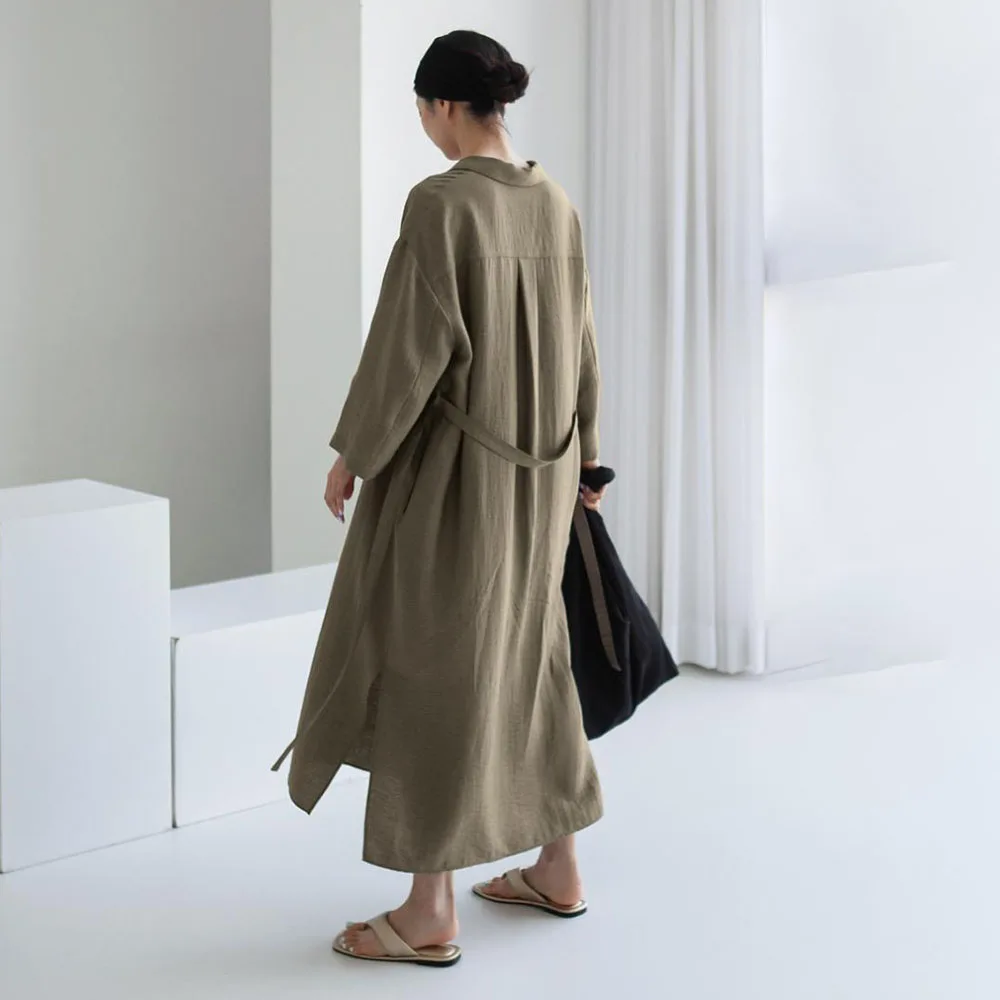 Casual Loose Long Dresses For Women 2025 Fall Winter Long Sleeve Turn-down Collar Maxi Dress Elegant Vestidos