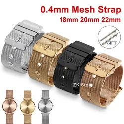 0.4mm Mesh Watch Straps 304 Stainless Steel Watchband 18mm 20mm 22mm for Men Women Replacement Bracelet Belts Silver Gold Black