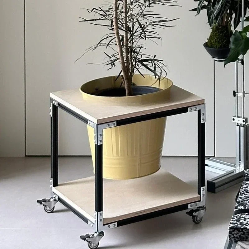 Aluminum profile birch solid wood metal mobile succulent flower rack simple balcony flower rack living room rack floor type