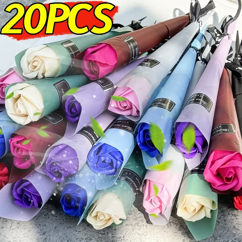 20/5PCS จําลอง Rose ดอกไม้สบู่ของขวัญวันเกิดวันวาเลนไทน์ DIY Wedding Bouquets ตกแต่งบ้านเทศกาลปาร์ตี้ตกแต่ง