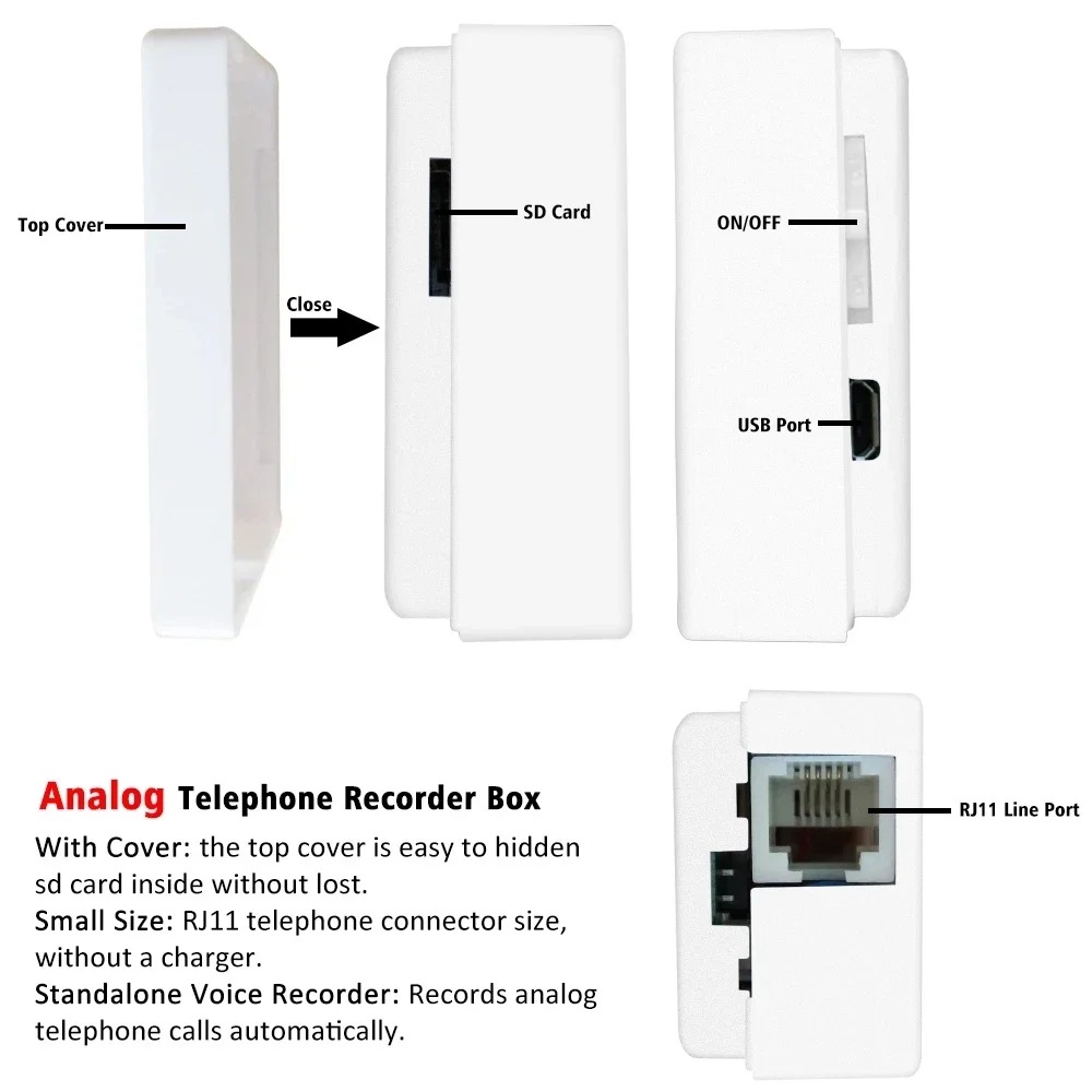 Record Telephone Voice Mini Telephone Call Recorder,Without Computer,Date & Time Stamp on Recorded File,32GB Automatic Recording