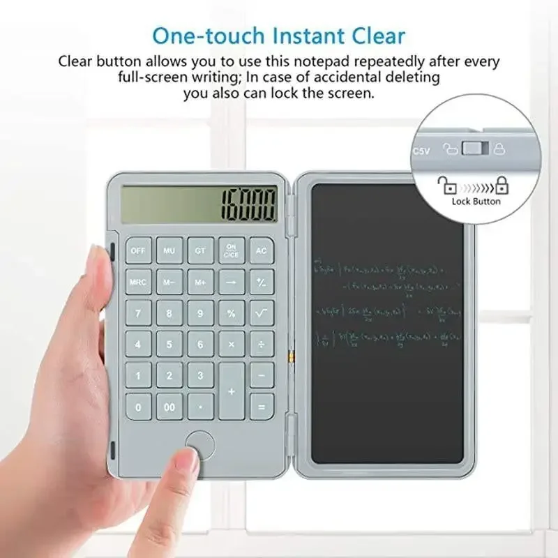 Calculator Notepad with 6.5 Inch Lcd Writing Board Solar Scientific Calculator Professional Portable Foldable Calculator