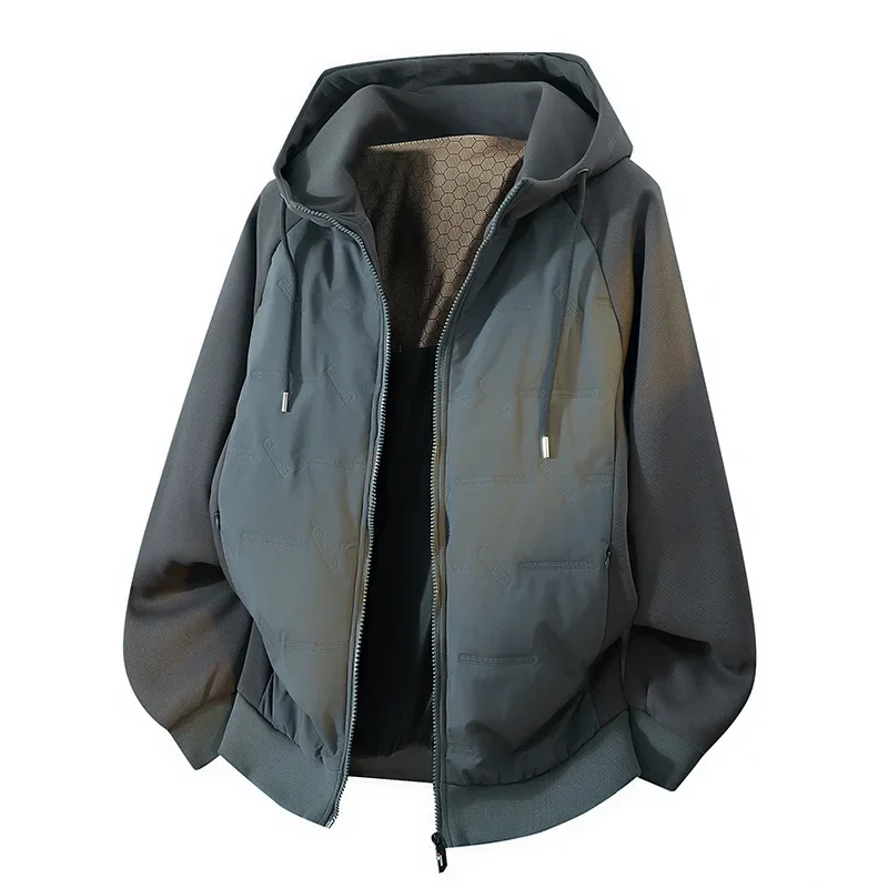Men Down Jacket Autumn Winter Fashion Contrast Color Patchwork Male Hooded Coat Thicken Long Sleeve Solid Color Man Outerwear
