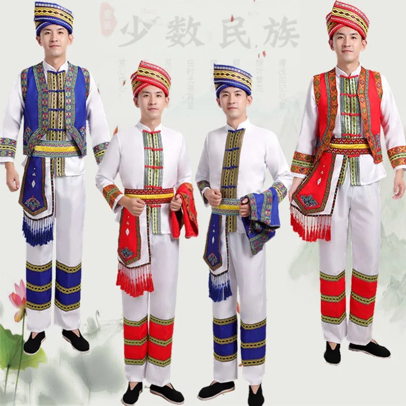 Bai Nationality Clothing Men's Ethnic Style Yunnan Minority Miao Yi Performance Wear Cucurbit Flute Zhuang Performing Costumes