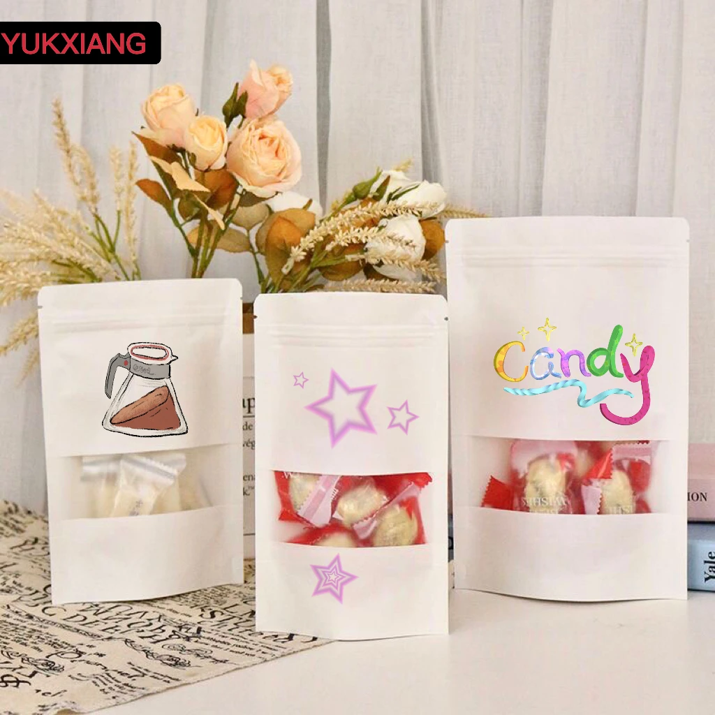 50Pcs/Lot Hd Window Kraft Paper Self-supporting Zip-lock Sealed Gift Tea Bag Wholesale Printing Logo