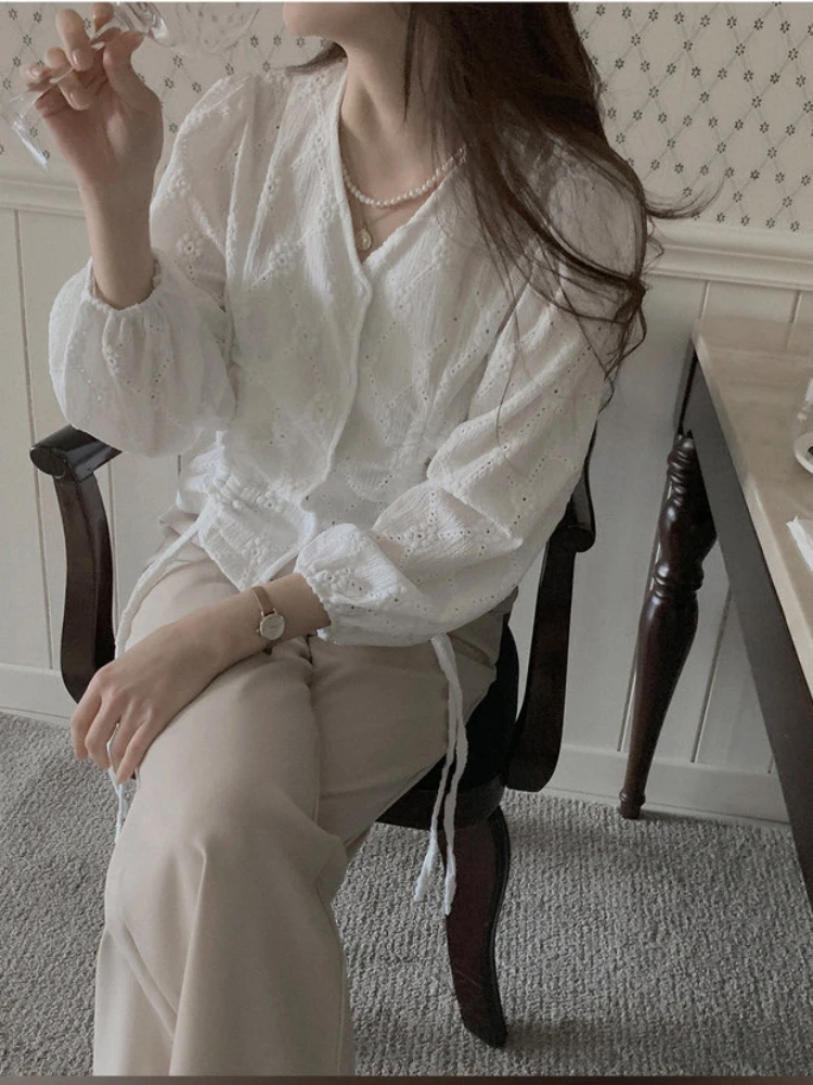 

Women Blouse Female Shirt Summer Womens Blouses Spring Blusas Casual Elegant Long Sleeve Cotton Oversize Loose Embroidery