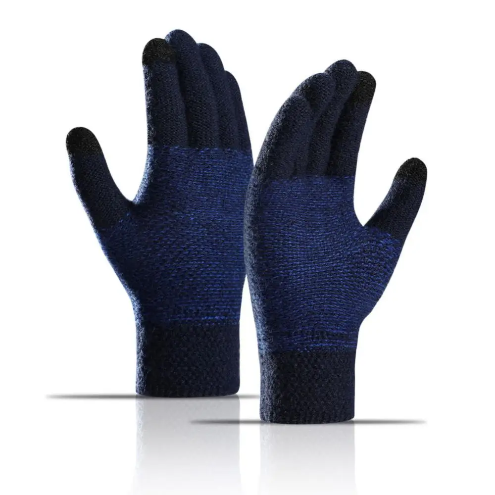 Autumn Winter Cycling Gloves Men Knitted Touch Screen Full Finger High Quality Wool Solid Color Outdoor Bike Skiing Gloves