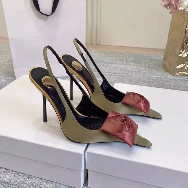 

Pointed Toe Sandals Women 2026 Autumn New Satin Versatile Rose Baotou Shallow Mouth Non-tiring Heels