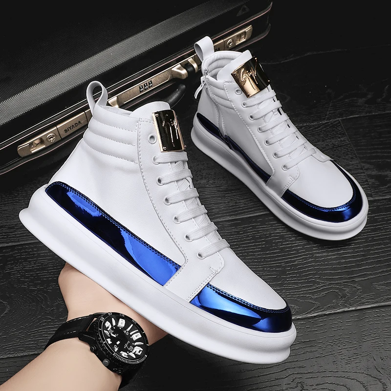 Spring and Autumn New Men Casual Shoes Non-slip Breathable Shoes Gold Sneaker High-top Leather Shoe Outdoor Big Size 45 46 47 48