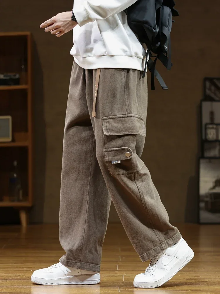 

2024 Autumn New Cargo Pants Men Multi-Pockets Cotton Casual Wide Pants Male Workwear Loose Straight Trousers Big Size 7XL 8XL