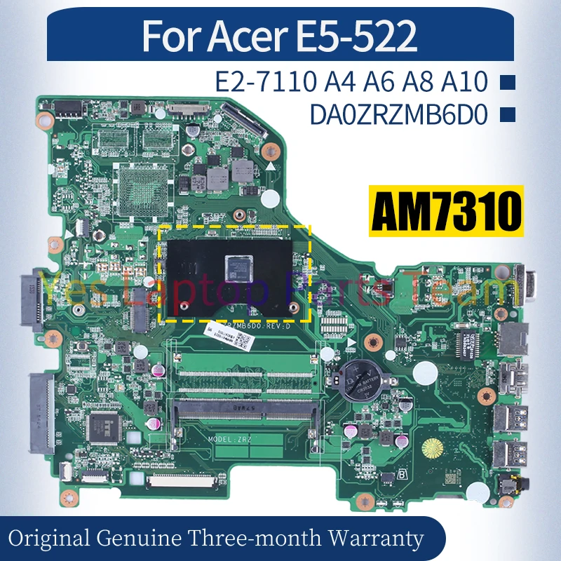 ACER E5-522 노트북 메인보드, DA0ZRZMB6D0, NBMWK1100, NBMWL11002, NBMWL11001, E2-7110, A4, A6, A8, A10 노트북 마더보드