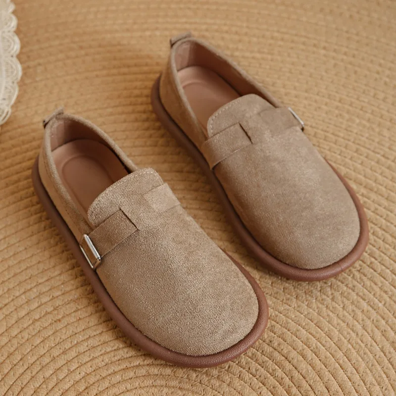 2025 New Thick Bottoming Women's Retro Spring and Autumn  Loafers Flat Non-slip with Skirt Soft Sole Single Shoes Женская Обувь