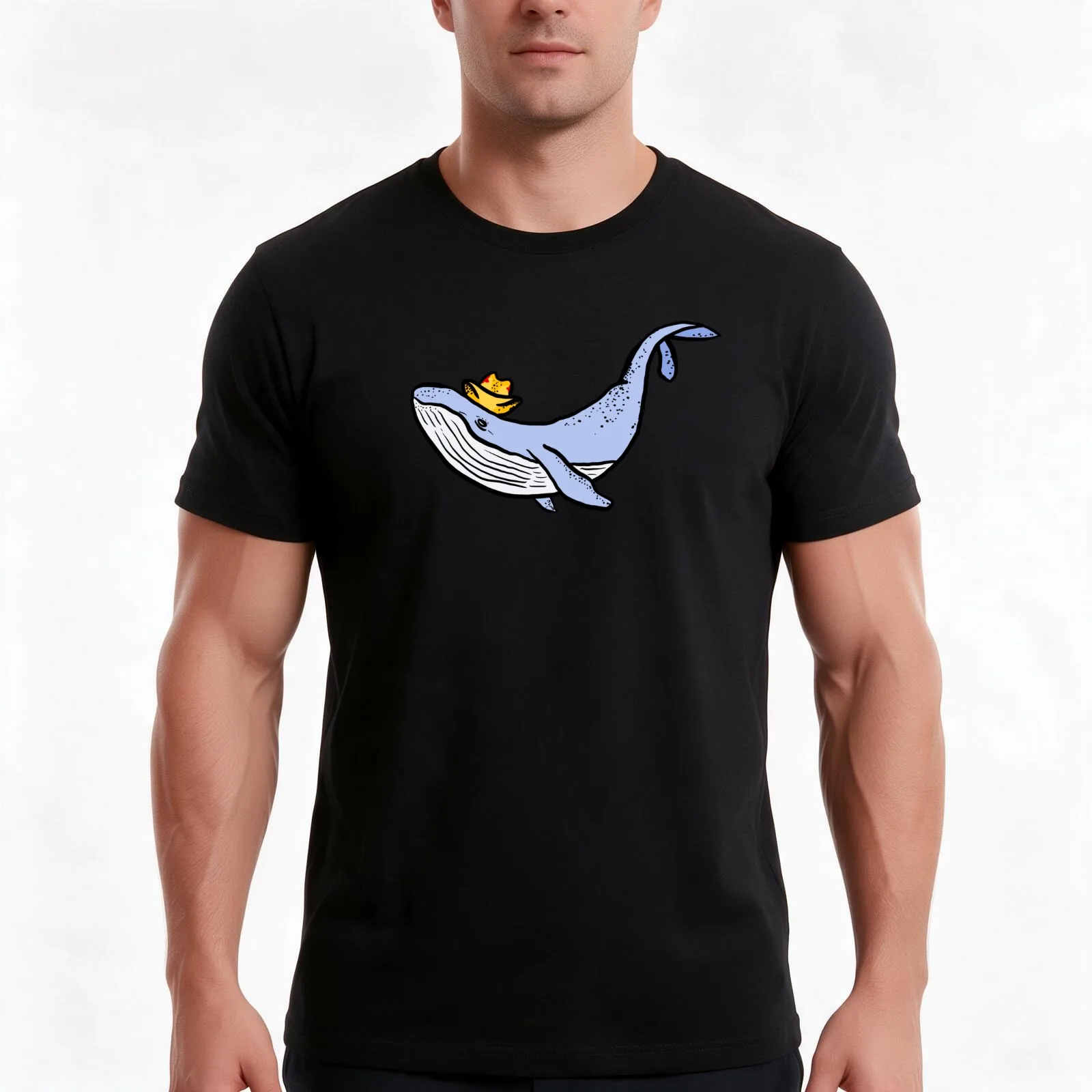 Cowboy Whale T-Shirt, Summer Casual Cotton Tee, Oversized Streetwear Tops, Vintage Graphic Print, Loose Fit Short Sleeve