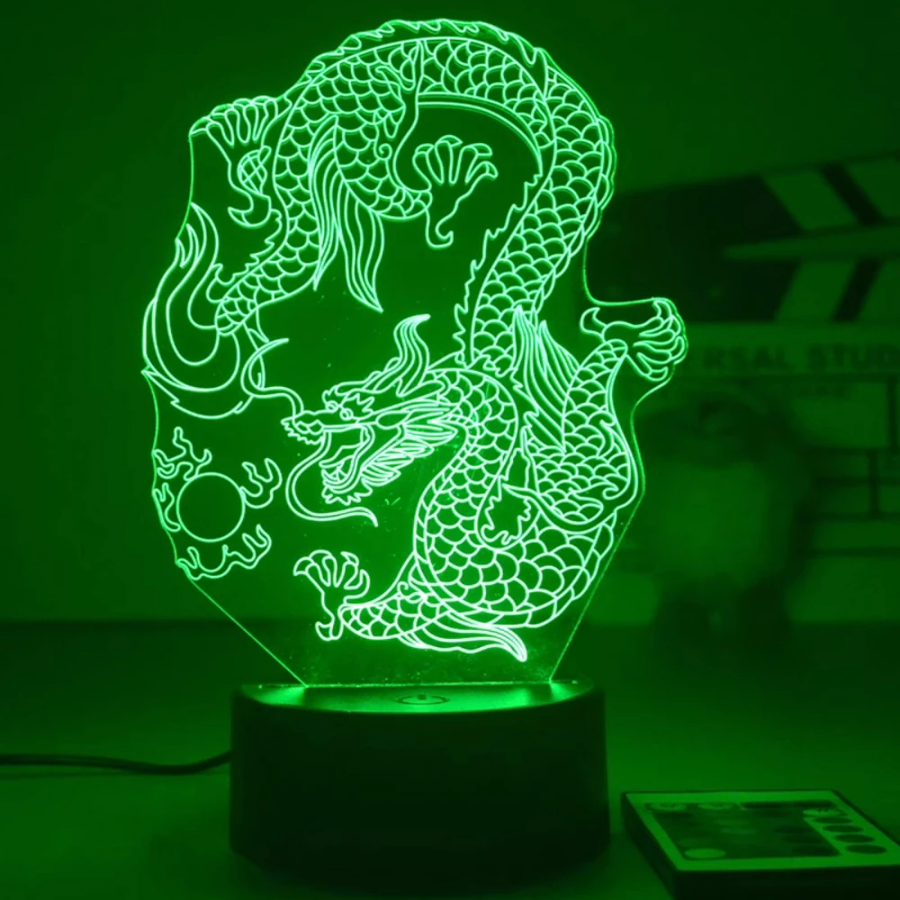 Chinese Dragon 3D Night Light Illusion Lamps 16 Color Changing USB Table Lamp Room Decor LED Nightlight Birthday Festival Gifts