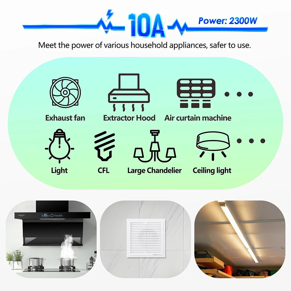 Door Window Sensor Extractor Hood Wireless Window Contact Switch AC 110V 220V 230V 10A 433Mhz Relay Module,for exhaust Fan/Lamp