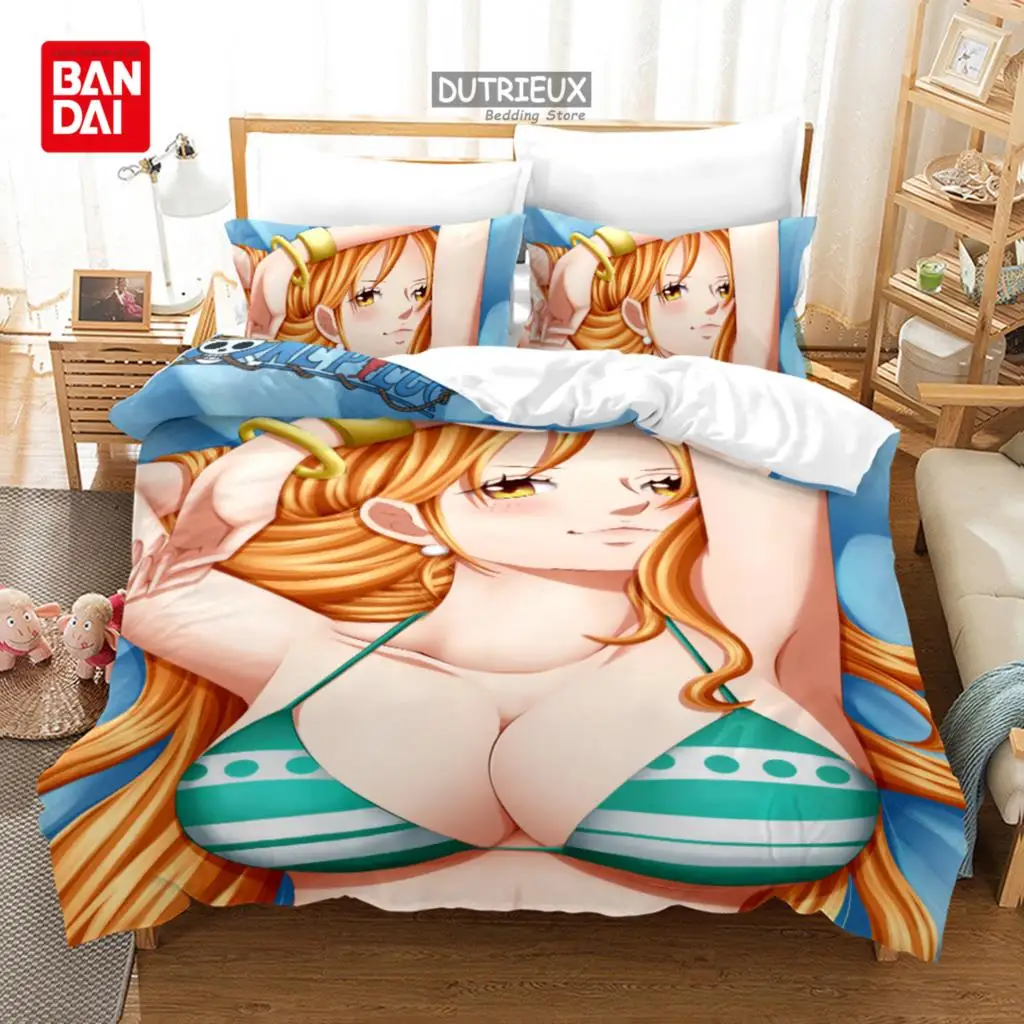 Bandai Sexy Anime One Piece Bedding Set  Kawaii Girl Luffy Nami Robin Hancock Duvet Cover PillowCases Single Queen King Size