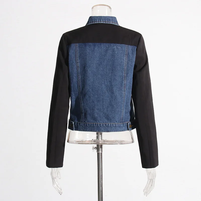 ANJY Autumn New Women High Street Elegant Stylish Casual Patchwork Contrast Color Straight Versatile Slimming Denim Jacket A7179