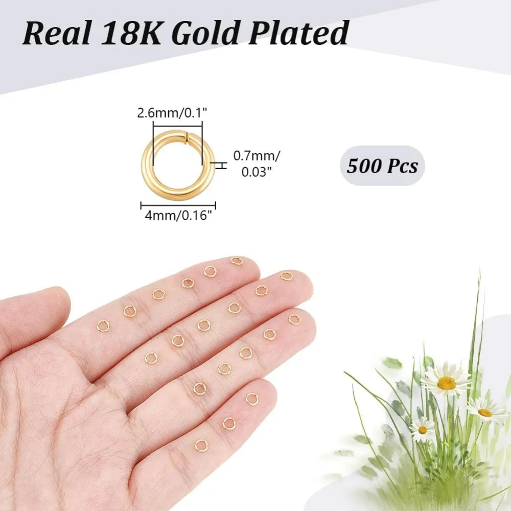 About 500pcs 4mm Gold Jump Rings Open Jump Rings 304 Stainless Steel Split Real 18K Gold Plated Connector Making Kit view 2