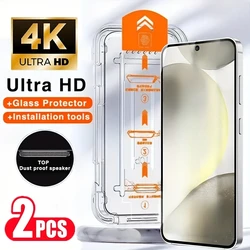 2Pcs Tempered Glass For Samsung Galaxy S25 S24 S23 Ultra S21 S22 Plus Screen Protector Bubble-Free Installation and Cleaning Kit