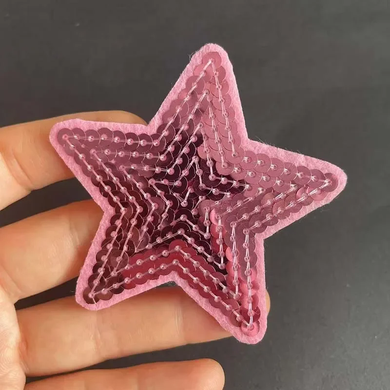 Pink,Fuschia Applique Sequin Patch,Cute Five-pointed Star,heart Stickers Fabric Embroidery Iron on Patches for Clothing,Jean