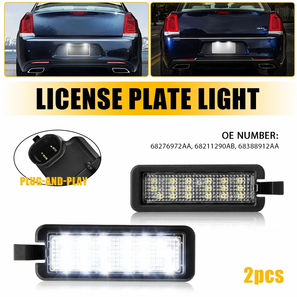 

2Pcs Car LED License Plate Lights Super Bright For 2015-2022 Chrysler 300 Pacifica Voyager 6000K White OE 68276972AA