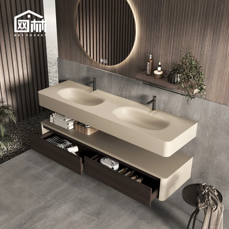 

Milk coffee color pure acrylic integrated wall-mounted washbasin