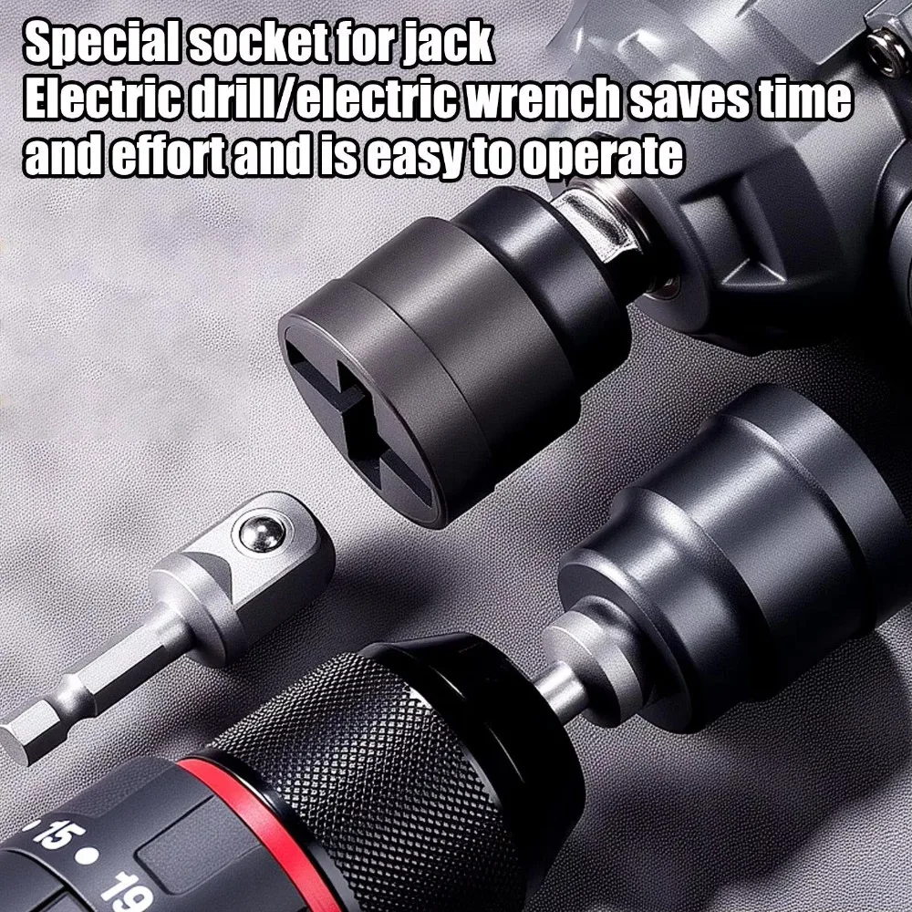 Heavy-Duty Universal Jack Wrench 1/2 in Drill Compatible Electric Wrench Easy To Use Universal Fit Jack Disassembly Sleeve