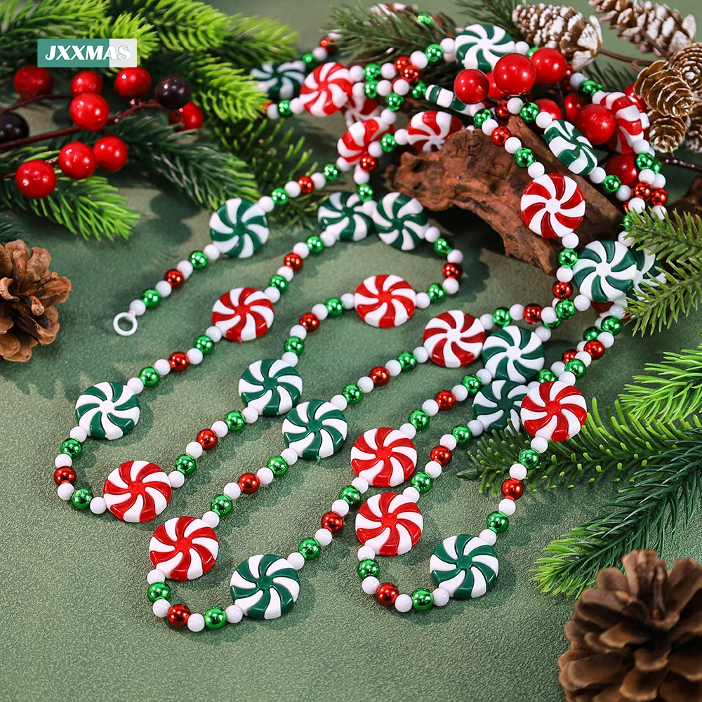 2.4M Colorful Candy Pendants Garland String Bead Christmas Tree Hanging Ornaments for Fireplace Wreath Home Decor Party Supplies