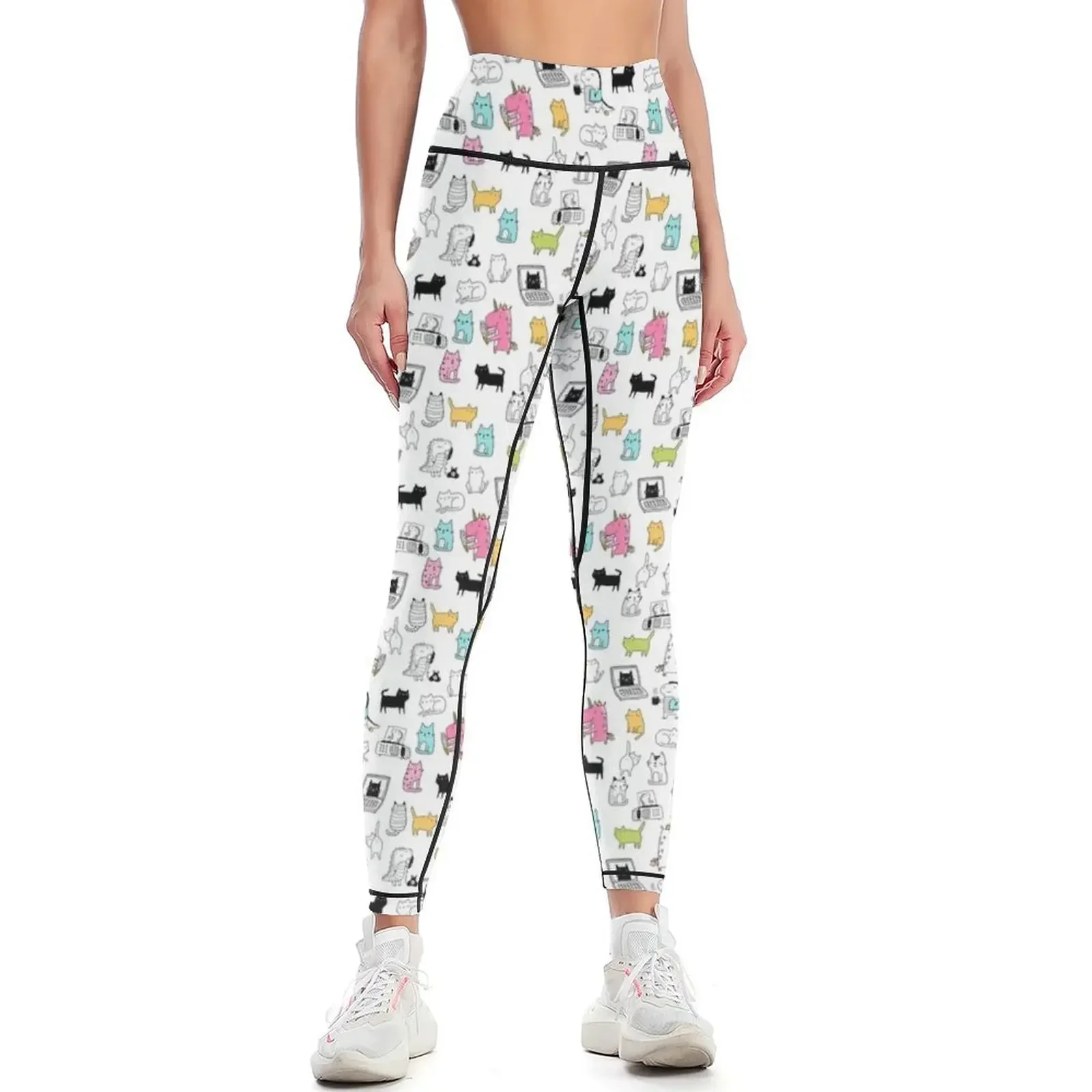 Cats. Dinosaurs. Unicorn. Sticker set. Leggings Women's push up active wear workout clothes for Womens Leggings