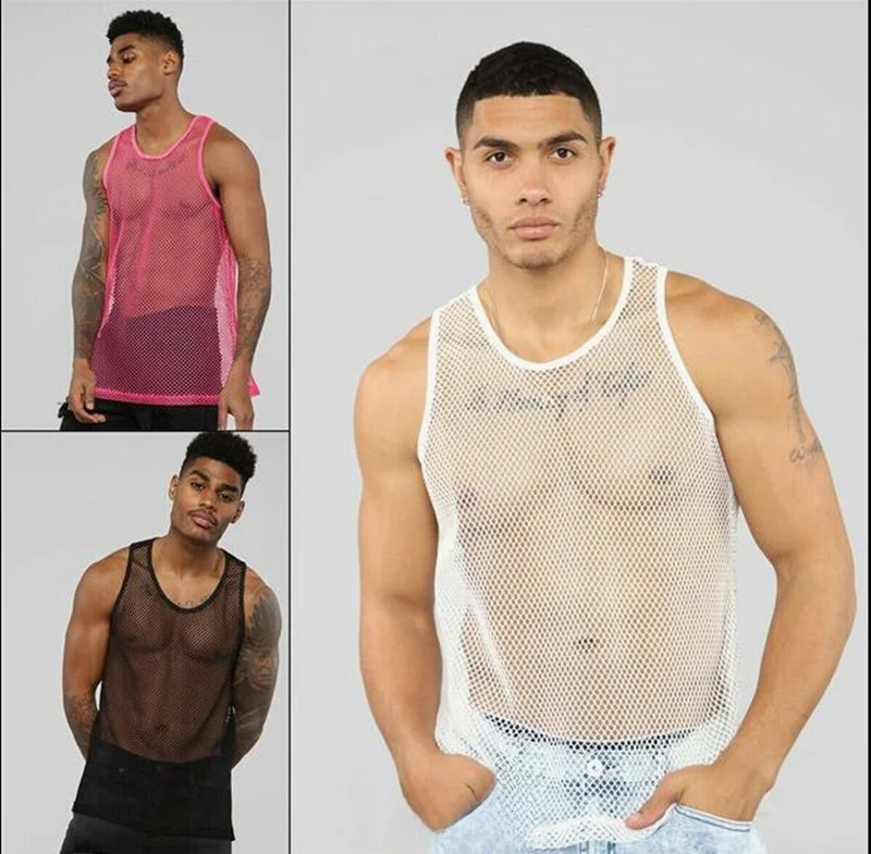 

Men's Spor Hollow out Breathable Thin Top round Ne Knitted Vest Faionable Me Hollow Design Airy Lightweight Summer Vest