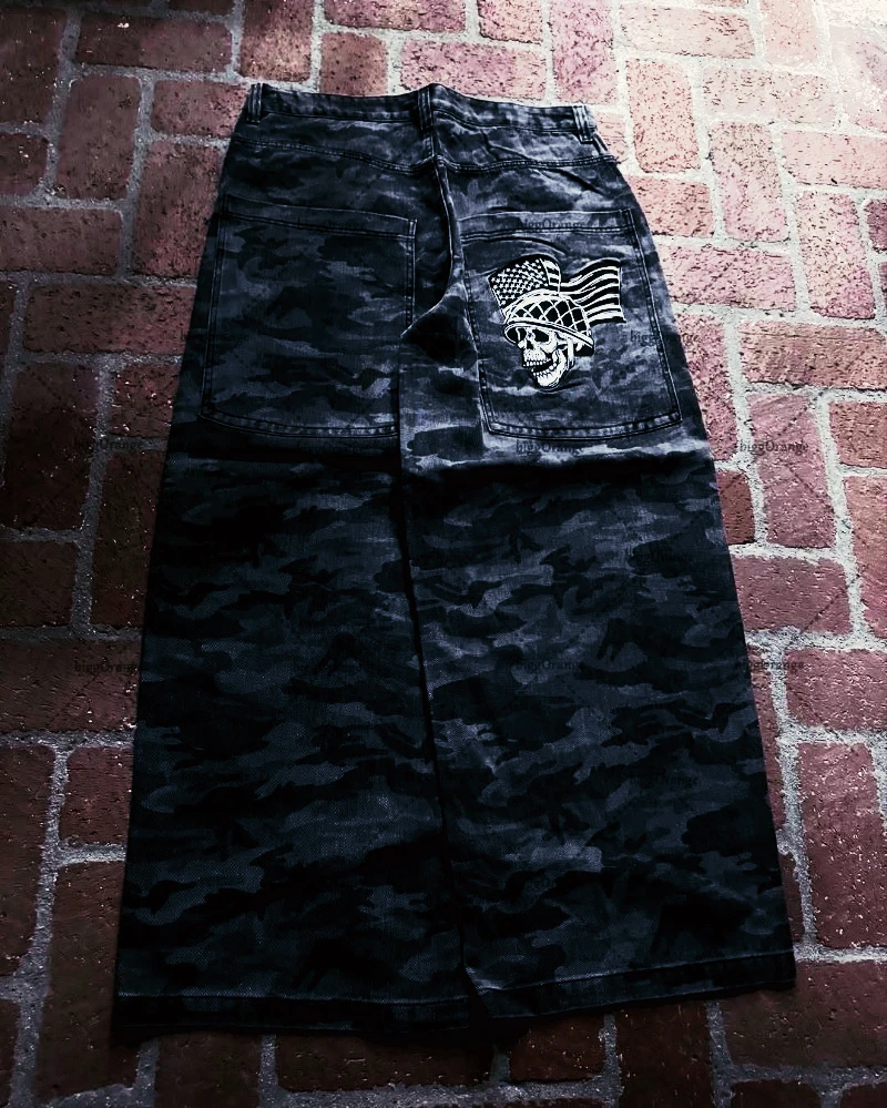 

European American Hip-hop Harajuku Camouflage Washing Baggy Jeans Men Y2K High Street Rock Fashion Casual Wide-leg Pants Women