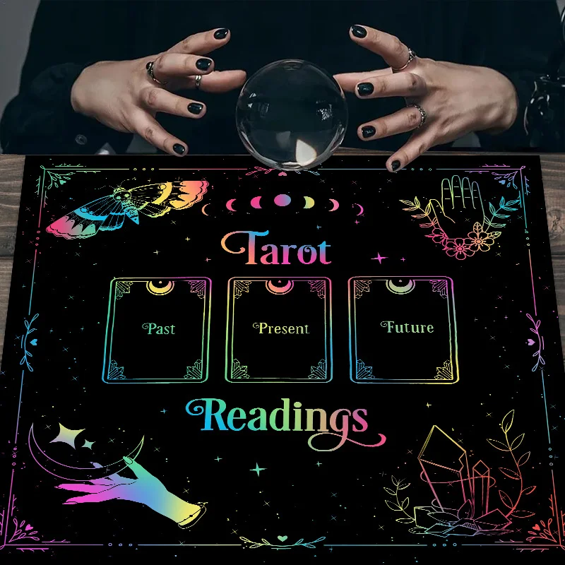 VIKAMA Rainbow Past Present Future Layout Tarot Altar Cloth Witchcraft Mat for Tarot Card Reading Mystical Divination Room
