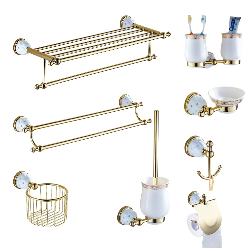 Wall Mounted Gold Bathroom Accessory Set 4 Piece Bathroom Hardware Set